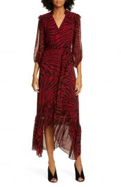 ba amp sh Selena Animal Print Ruffle Detail Midi Wrap Dress   Nordstrom at Nordstrom